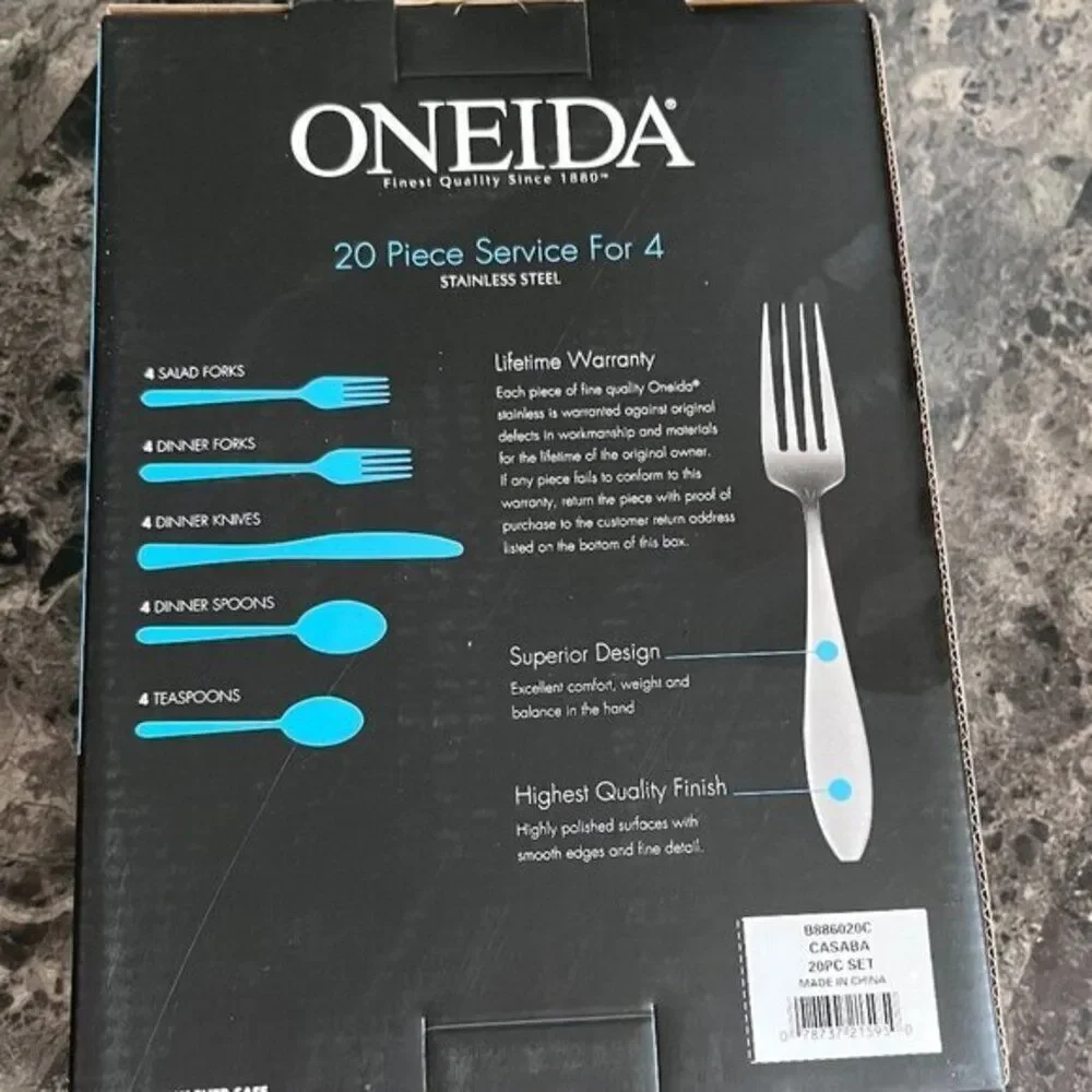 Oneida Casaba 20 Piece Everyday‎ Premium Flatware Set, Service for 4